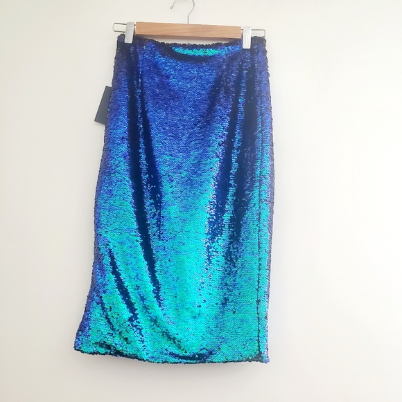 NWT Eric + Lani Sequin Green and Blue Skirt - Picture 5 of 7